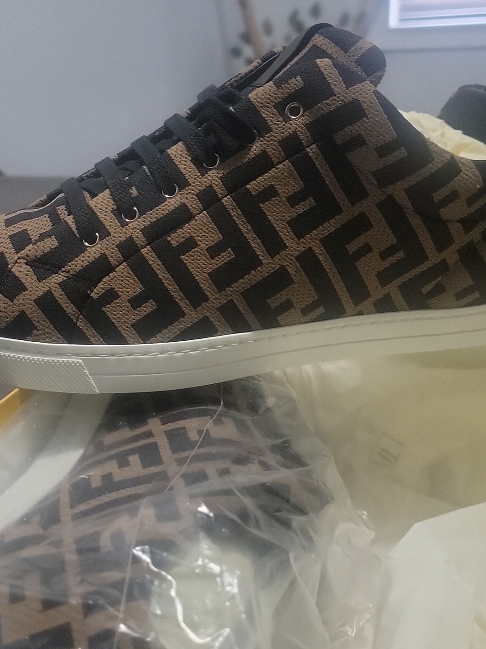 Fendi Brown Logo-Print Low Top Sneakers